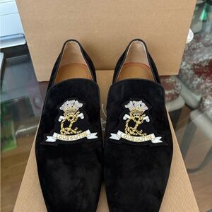 Christian Louboutin Black Velvet Embroidered Loafers